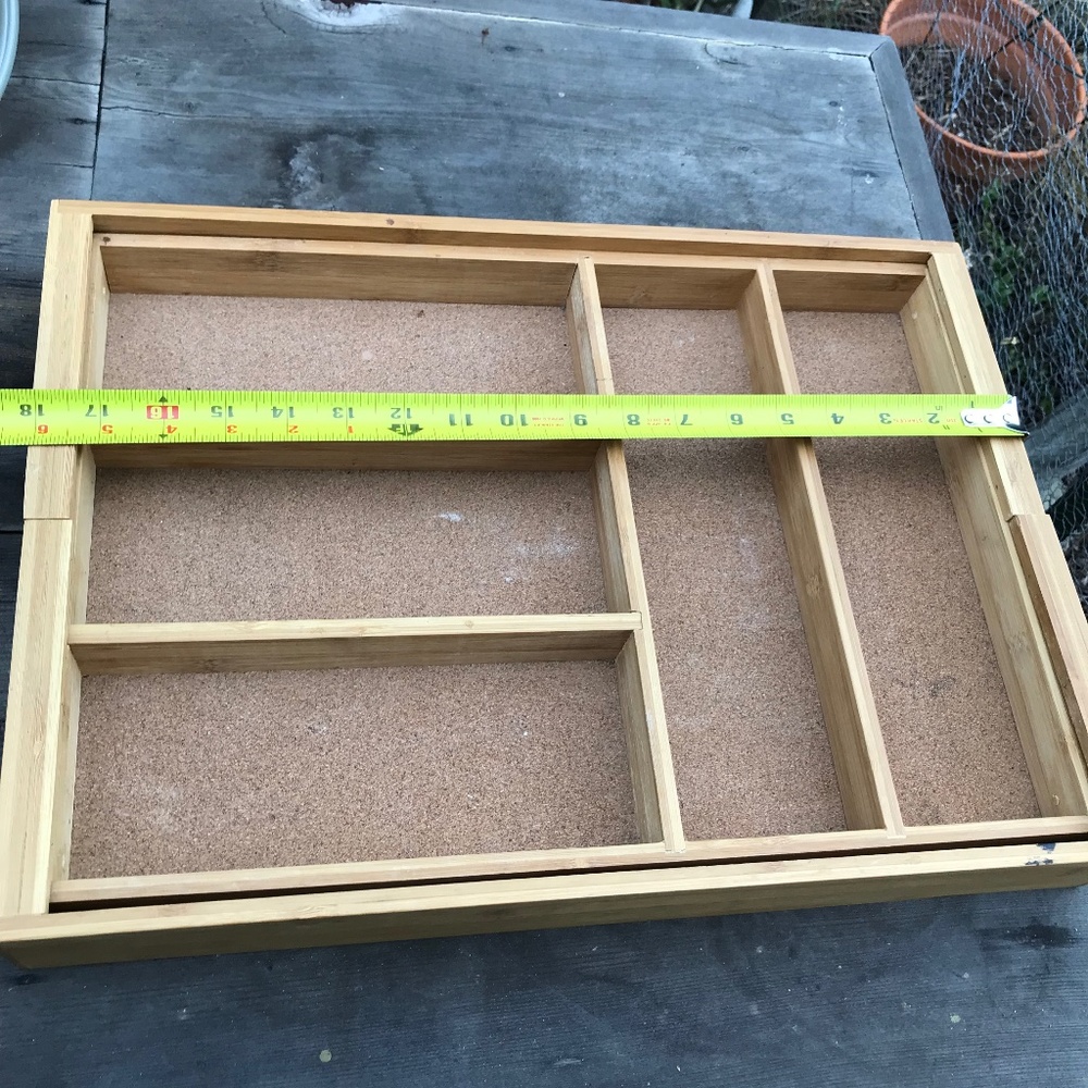 Set of two expandable bamboo utensil organizers with cork padding